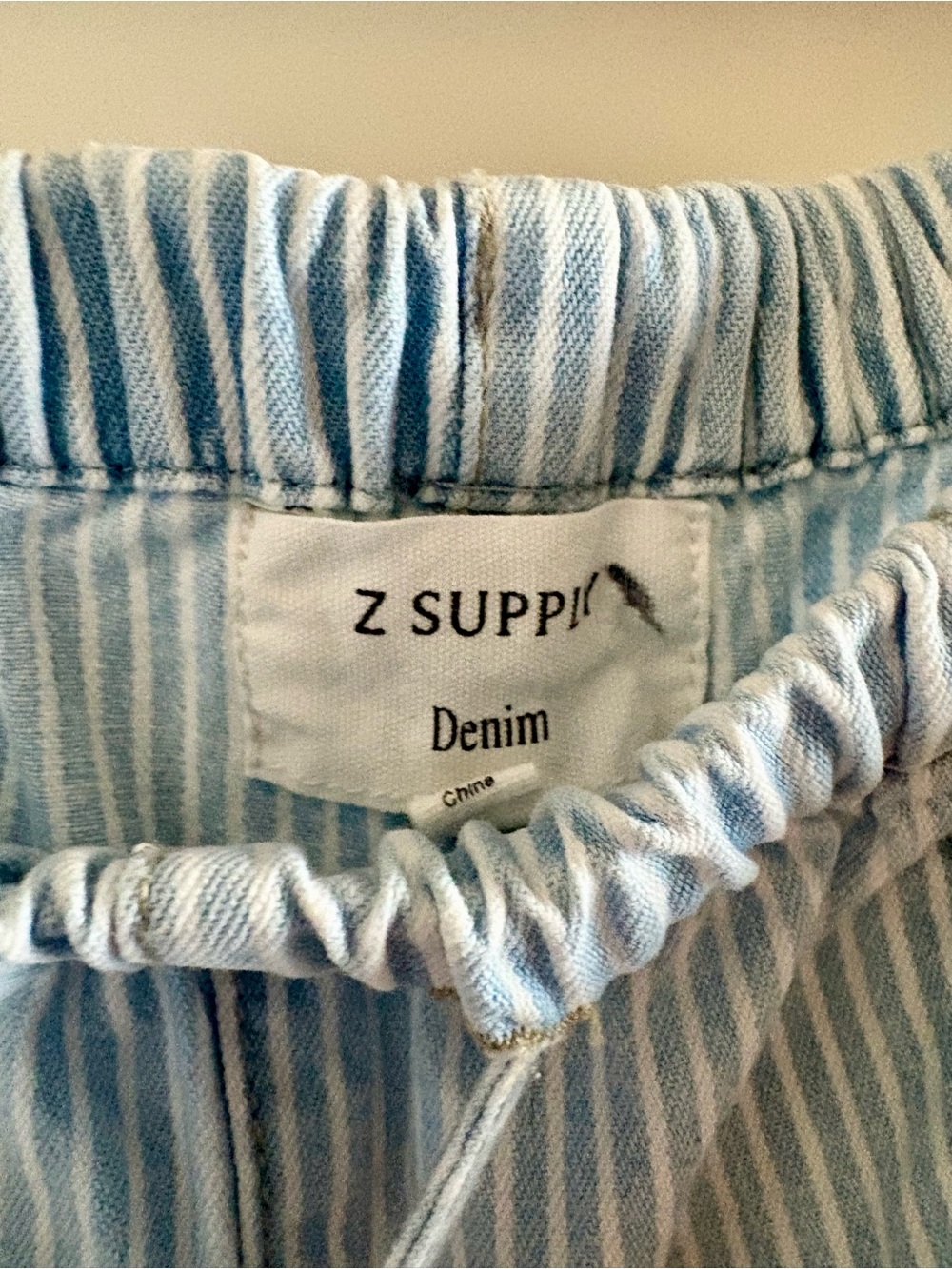 Z Supply Light Blue & White Striped Denim Carpenter Pants